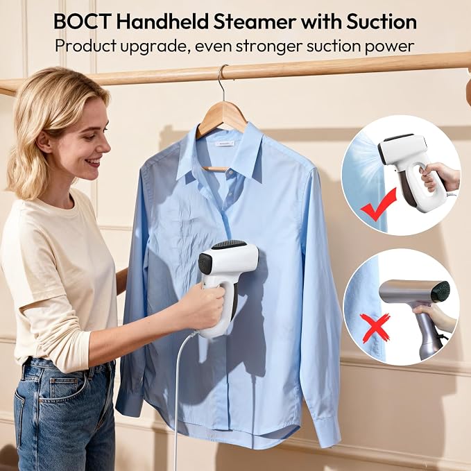 3500Pa Vacuum Steamer for Clothes - 2 in 1 Portable Suction Handheld Vacuum Iron, 30s Rapid Preheating, Auto-off, Light Steamer for Travel/Home, Fathers Day Dad Gifts