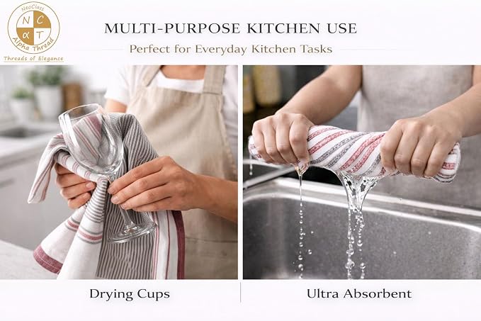 Pack of 12 Cotton Kitchen Towels Set, Dish Towels, Cleaning Rags, Kitchen Dish Cloths for Washing Dishes, Cotton Cleaning Cloths, Ultra Soft, Lightweight & Quick Dry, Flat Weave, 28"x18" (Rust & Gray)