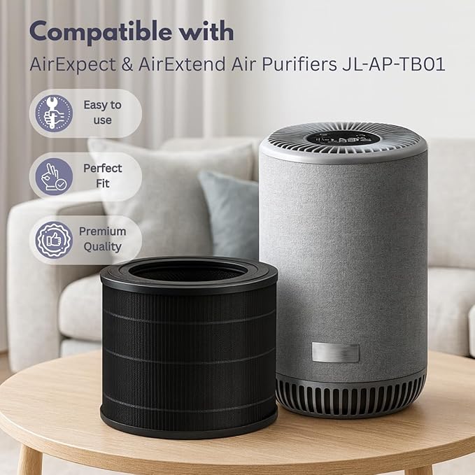 Nispira JL-AP-TB01 Replacement Filter for AirExpect & AirExtend Air Purifiers, 3-Stage True HEPA & Activated Carbon Air Filter, 4 Pack