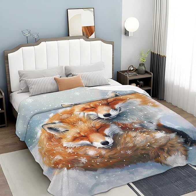 Tijuboni Fox Throw Blanket Fox Gifts for Girls Boys Women Men Kids Adults Soft Flannel Fleece Blanket for Couch Sofa Bed Home Decor 60"x80"