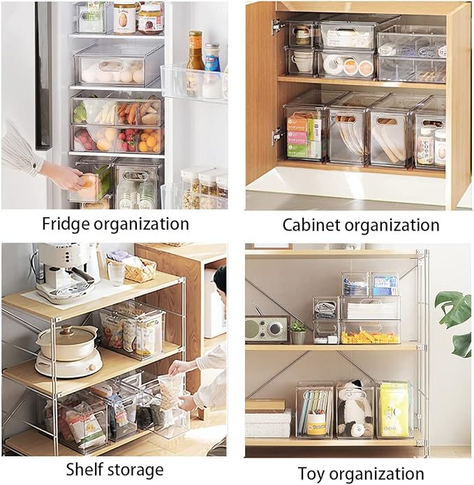 Set of 3 Stackable Refrigerator Organizer Bins Pull-Out Drawers for Fruit and Veggies Divided Storage Organizer for Fridge Clear Drawer Containers with Handle for Produce Saver, Eggs, Snack