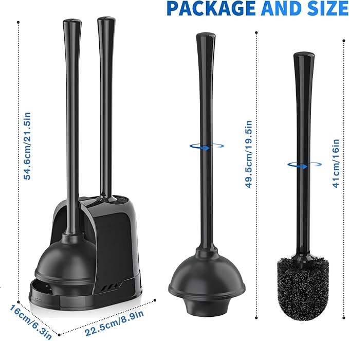 LOVLOY Toilet Plunger and Brush,2 Pack Bowl Brush and Heavy Duty Toilet Plunger Set with Ventilated Holder, 2-in-1 Toilet Brush and Plunger Combo for 5.3-inch Toilet Drain Bathroom Cleaning
