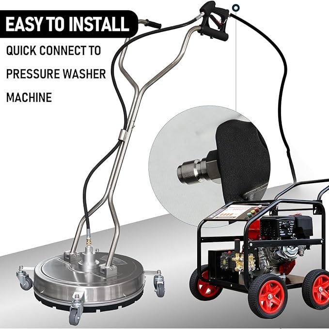 Hourleey 20" Pressure Washer Surface Cleaner with Dual Handles, Stainless Steel Surface Cleaner with 4 Wheels for Driveways, Pathway, Sidewalks, Patios, Decks, 4500 PSI with 3/8" Quick Connector Kit