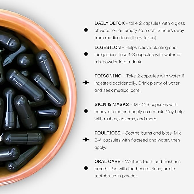 Schizandu Activated Coconut Charcoal Capsules- Supports Health - Vegan, Organic, Non-GMO, No Additives - X-Large Bottle 210 Count - Pack of 2