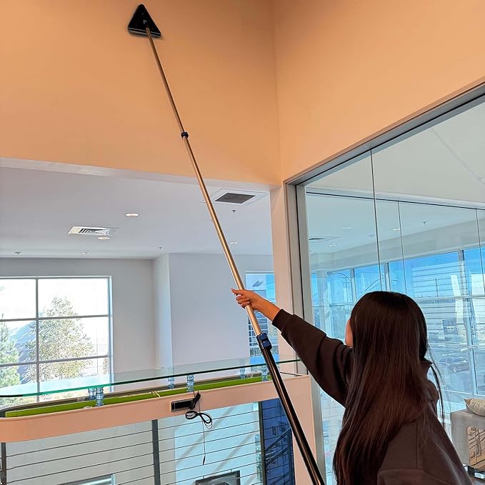 25 Foot Painted Wall Cleaner Mop with 18 Ft Heavy Duty Extension Pole, 3-in-1 High Ceiling Cleaning Tool with 4 Microfiber Chenille Pad, Cobweb Duster, Fan, Baseboard, Window Squeegee Kit (18ft)