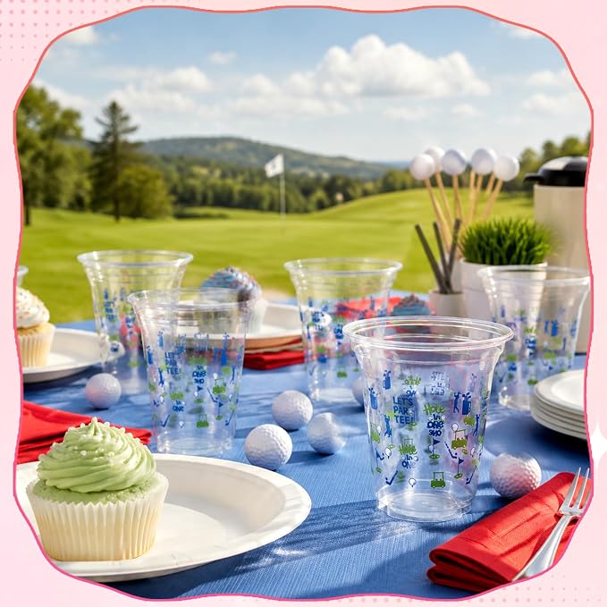 100 Pack 12 oz Golf Cups, Golf Party Decorations, Disposable Clear Plastic Cup, Party Supplies for Birthday Sports Themed Team Events Holiday Gatherings
