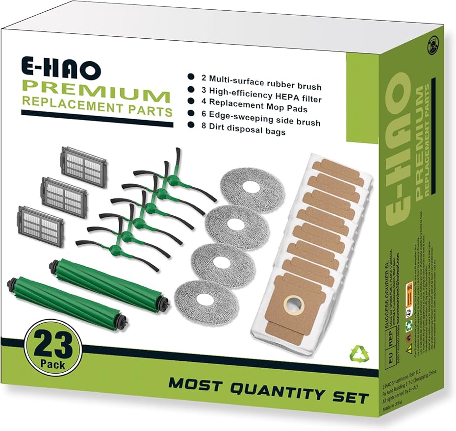 405 & 505 Replacement Parts for iRobot Roomba Plus 405 (G181/G185) Vac, Plus 505 Combo Vacuum. Accessories Kit with 8 Dust Bags, 2 Rubber Rollers, 4 Mop Pads, 3 HEPA Filters, 6 Side Brushes