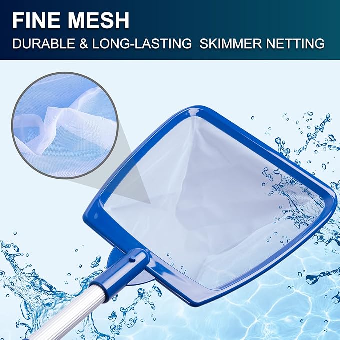 POOLAZA Aluminum Pool Brush, Handheld Pool Skimmer & Pole