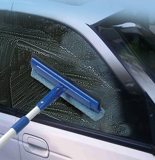 Superio Window Washer and Silicone Squeegee, Auto Easy Grip Extendable Handle Micro-fiber Washer with Rubber Squeegee
