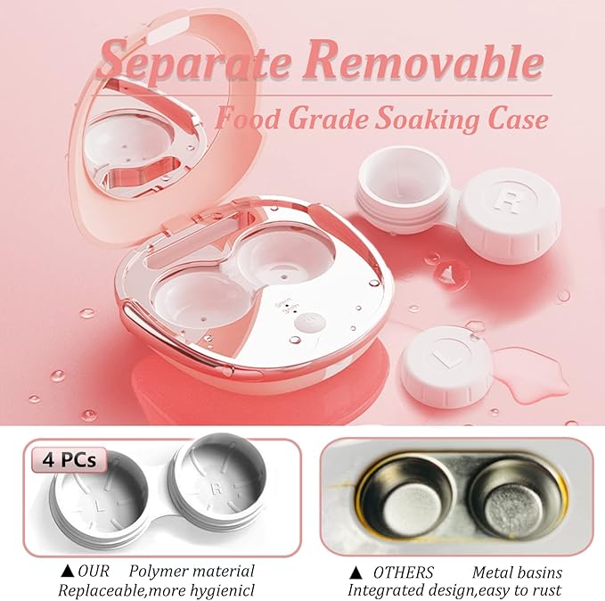 Pink Ultrasonic Contact Lens Cleaner - Portable Machine with USB Charger, Solution Soak Case Kit for Soft, Colored, Hard, RGP, and OK Lenses