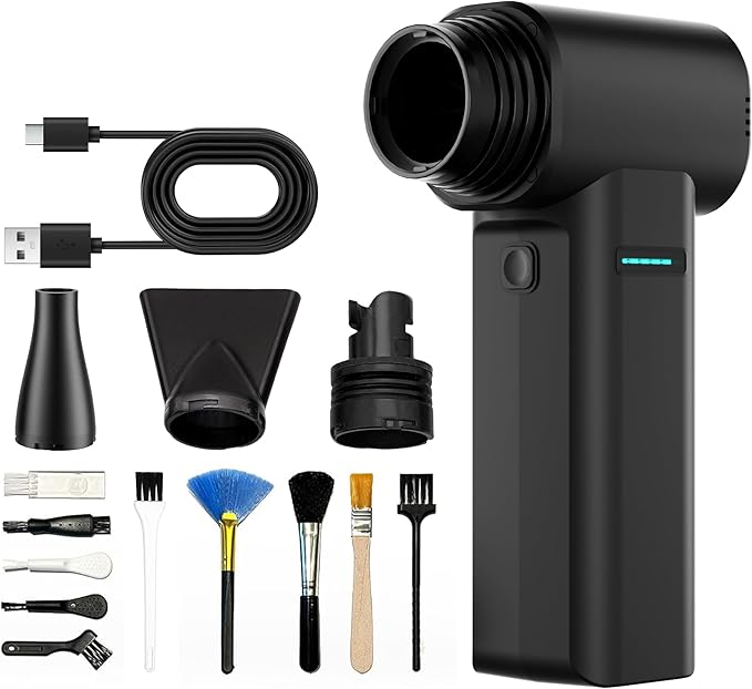 Electric Air Duster, Compressed Air Blower with 800000RPM Brushless Motor,max 1.1lbs Wind Force, Fast Charging Rechargeable Air Blower,3-Speed Air Dryer for PC, Car & Home Cleaning