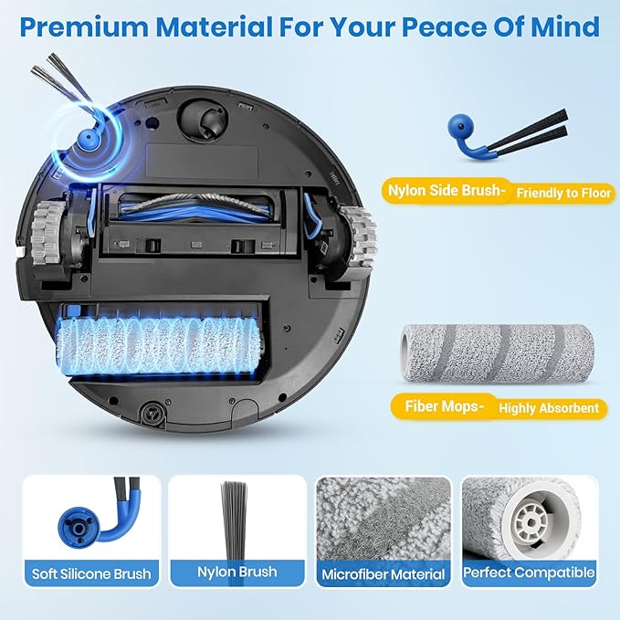 X11 Replacement Parts for Ecovacs Deebot X11 OmniCyclone X11 Pro Omni X11 Pro X11 /T80s/ T80s Omni Vacuum Robotic Parts with 2 Roller Brush,4 Mop,4 HEAP,6 Side Brushes,1 Screwdriver,1 Brush