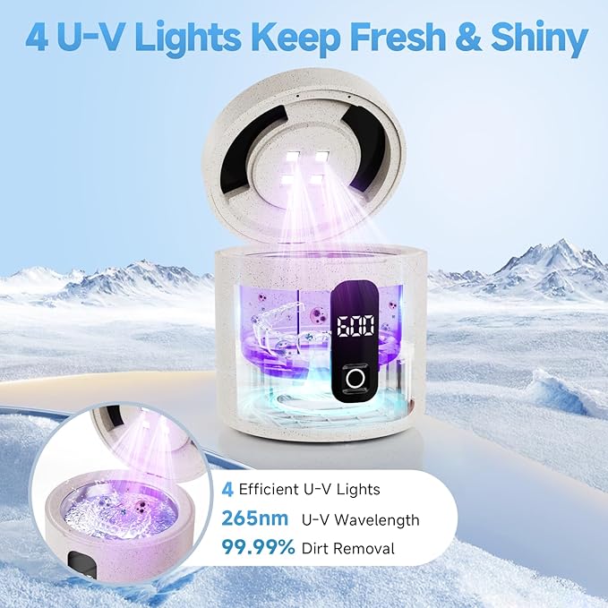 Ultrasonic Retainer Cleaner Machine, 45kHz ultrasonic Cleaner for Denture/Jewelry/Toothbrush with 4 Cleaning Modes, Digital Timer, 200ML Mouth Guard Cleaner for Aligner