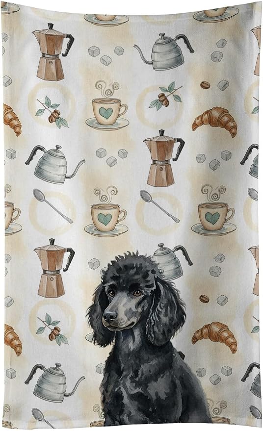 Caroline's Treasures Standard Black Poodle Coffee Bar Kitchen Towel Velour Plush Front and Cotton Loop Back Machine Washable