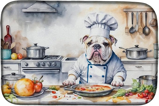 Caroline's Treasures DAC6243DDM English Bulldog The Chef Dish Drying Mat Absorbent Dish Drying Mat Pad for Kitchen Counter Dish Drainer Mat for Countertop, 14 x 21", Multicolor