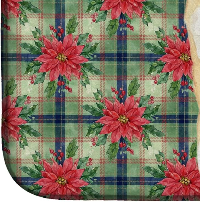 Caroline's Treasures Cream Shiba Inu Christmas PoinsettIas Dish Drying Mat Absorbent Dish Drying Mat Pad for Kitchen Counter Dish Drainer Mat for Countertop, 14 x 21", Multicolor