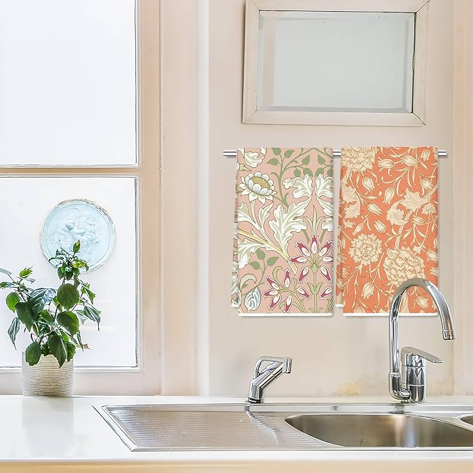 JarThenaAMCS William Morris Floral Kitchen Towel 18 x 28 Inch Wildflower Dishcloth Decorative Hand Drying Tea Towel for Baking Cooking Cleaning Party Supplies, 6Pcs
