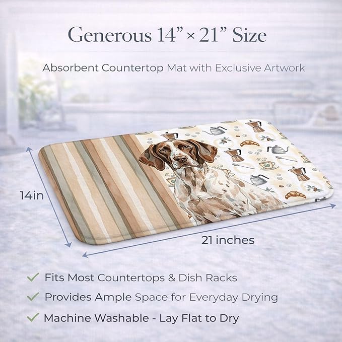Caroline's Treasures German Shorthaired Pointer Coffee Bar Dish Drying Mat Absorbent Dish Drying Mat Pad for Kitchen Counter Dish Drainer Mat for Countertop, 14 x 21", Multicolor