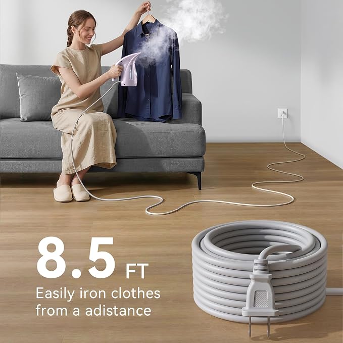 HiLIFE Steamer for Clothes, Portable Handheld Design, 240ml Big Capacity, 700W, Strong Penetrating Steam, Removes Wrinkle, for Home, Office(ONLY FOR 120V) (Pale Lilac)