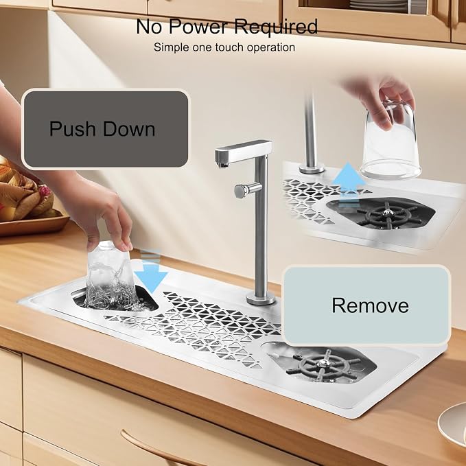 DIBTSA Pitcher Rinser, Stainless Steel Countertop Glass Rinser Cup Washer Sink with Side Spray, Drip Tray for Home Cafe Restaurant