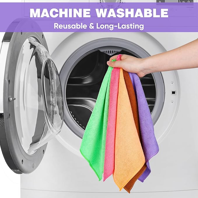 TEAWOO 10 Colors Microfiber Cleaning Cloths, 400 Pack Assorted Cleaning Rags, Highly Absorbent Microfiber Towels for Car, Kitchen, Bathroom and Household Cleaning, 11.8"X11.8"