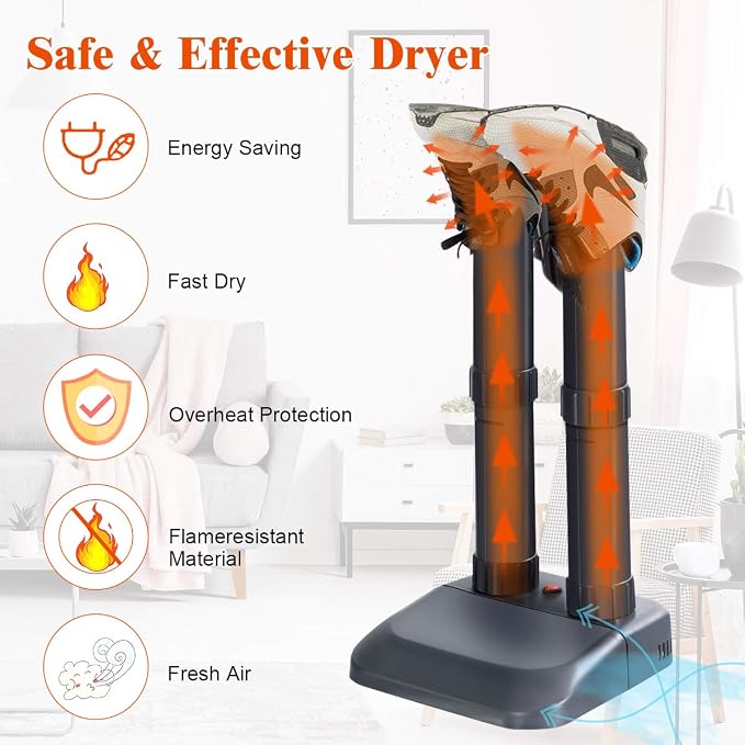 COSTWAY Boot Dryer, Electric Shoe Dryer and Warmer with Heat Blower, Fast Drying, Overheat Protection, Easy to Assemble, Shoe Dryer for Work Boots, Shoes, Gloves and Socks (2-Shoe)