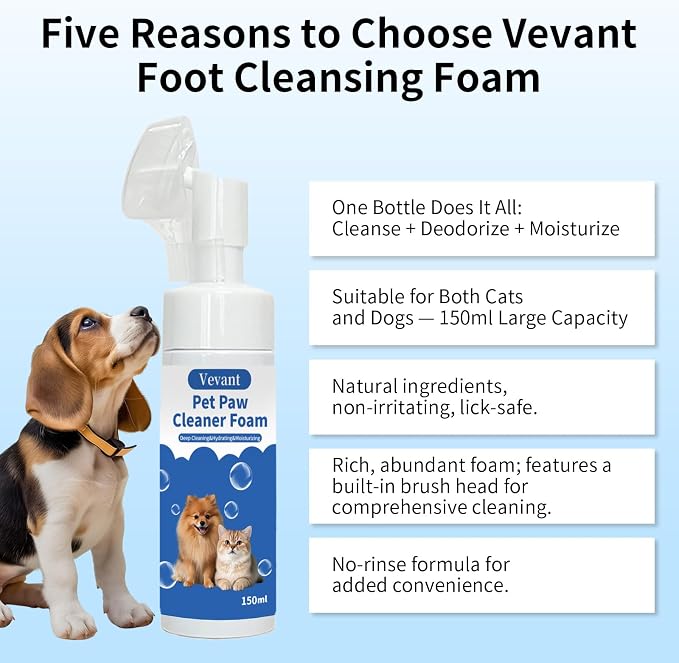 Paw Cleaner for Dogs & Cats, No-Rinse Foaming Pet Foot Washer with Built-in Scrubber Brush for Dirty, Muddy Paws, Natural and Gentle Ingredients, Pet paw Cleaning and Care (5 fl oz)