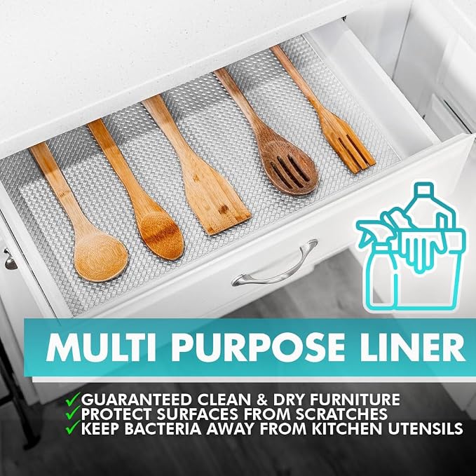 Kitchen Drawer Liners Shelf Liners for Kitchen Cabinets - Truly Non Slip, Non Adhesive Kitchen Cupboard Liners - Easy Cut/Fit, Protect Any Shelves, Wardrobe, Bathroom Surfaces (White, 30 x 900cm)
