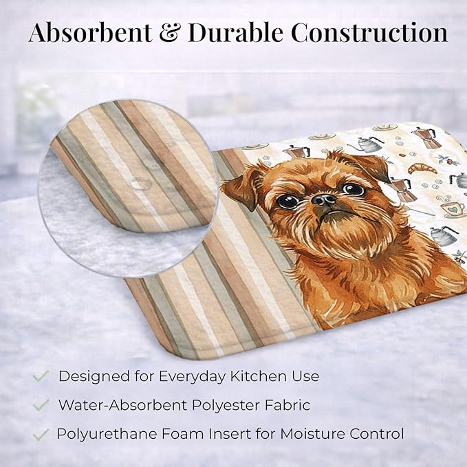 Caroline's Treasures Belge Brussels Griffon Coffee Bar Dish Drying Mat Absorbent Dish Drying Mat Pad for Kitchen Counter Dish Drainer Mat for Countertop, 14 x 21", Multicolor