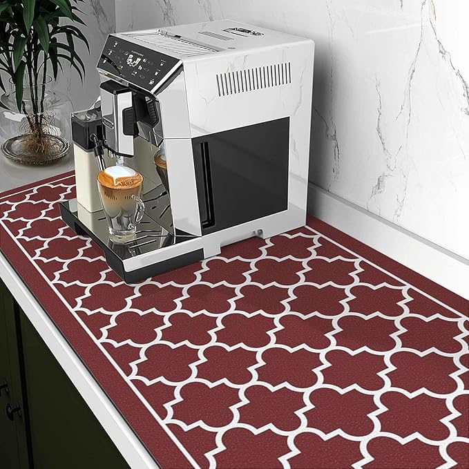WISELIFE Dish Drying Mat Super Absorbent Drying Mat Large Dish Drying Mats for Kitchen Counter Easy Clean Dish Mat Kitchen Drying Mat18"x 36" Stylish Red