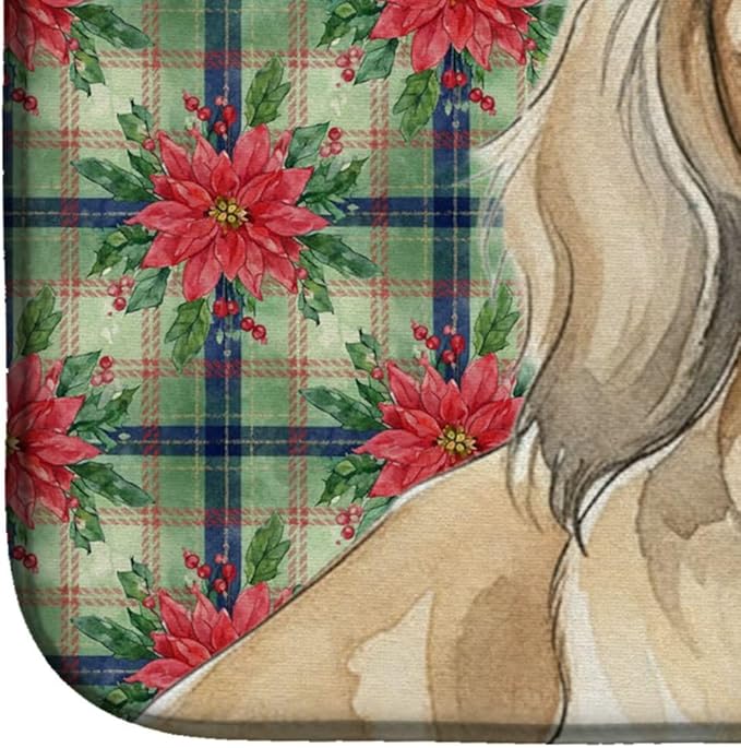 Caroline's Treasures Longhaired Cream Dachshund Christmas PoinsettIas Dish Drying Mat Absorbent Dish Drying Mat Pad for Kitchen Counter Dish Drainer Mat for Countertop, 14 x 21", Multicolor