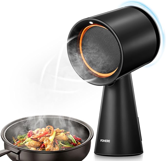 FOHERE Portable Range Hood, Powerful 3-Speed Suction Desktop Compact Range Hood, Detachable Aluminum Carbon Filter, Desktop Kitchen Exhaust Fan with Large Oil Collection Cup