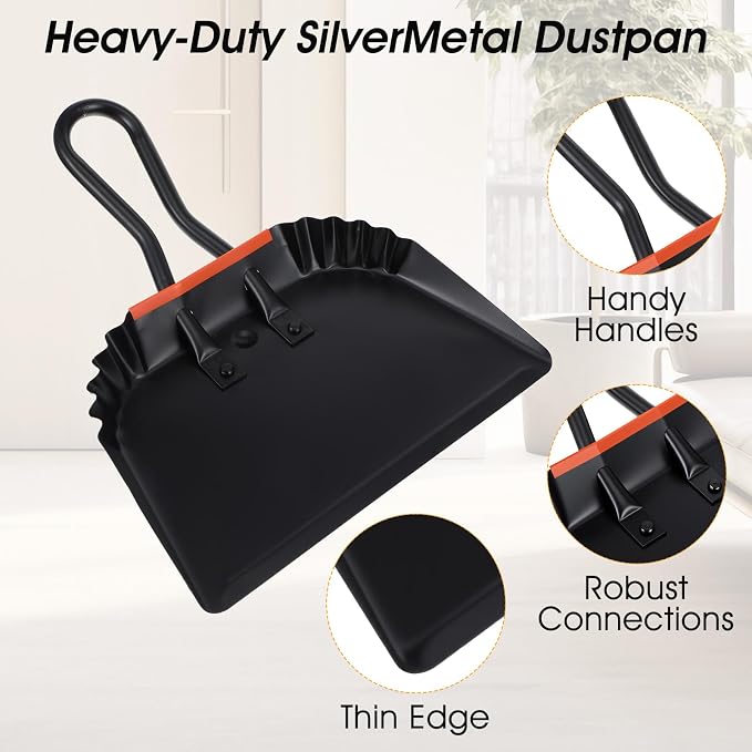 4 Pack 12 inch Heavy Duty Metal Dustpan Large Wide Dust Pans for Household Handheld Wide Scooper and Debris Cleaning Tool Ideal for Home and Commercial Use (Black)