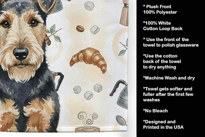 Caroline's Treasures Welsh Terrier Coffee Bar Kitchen Towel Velour Plush Front and Cotton Loop Back Machine Washable