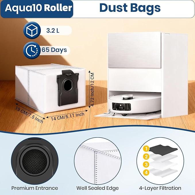 22 Pack Aqua10 Ultra Roller Accessories Kit for Aqua10 Roller/Aqua10 Ultra Roller Replacement Parts,2 Main Brush 2 Mopping Brushes 4 Hepa Filters 6 Side Brush 6 Vacuum Bags