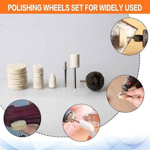 134PCS Buffing Wheels Polishing Kit for Dremel, Polishing Wheel Polishing Bits for Rotary Tool Accessories with 1/8" Shank, Abrasive Wheel Buffing Wool Felt Sanding Kit for Jewelry Wood Metal Watch