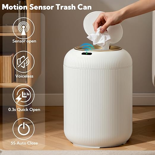 VZZNN 2 Pack Automatic Motion Sensor Trash Can with Lid,3 Gallon Slim Electric Garbage Can for Bathroom,Kitchen,Bedroom and Office,Waterproof