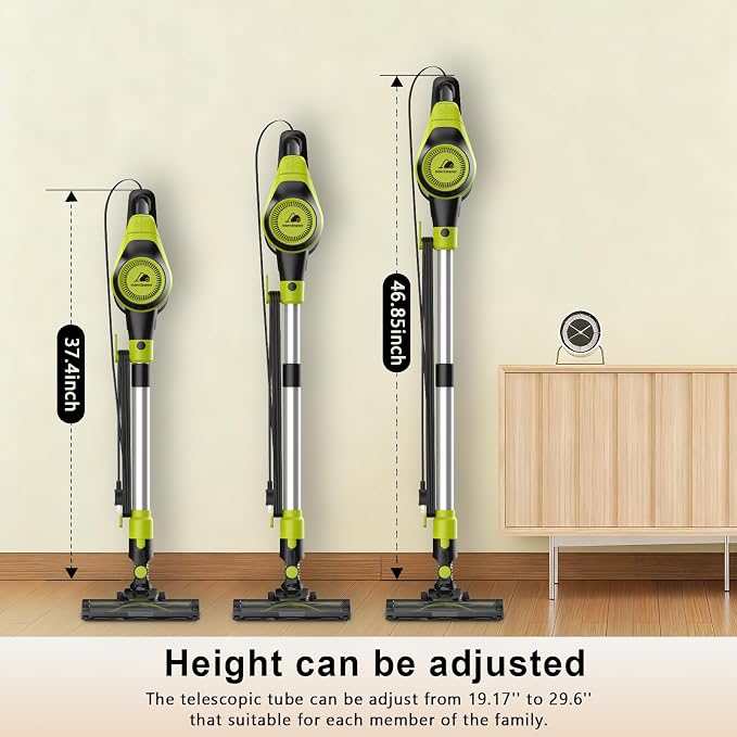 Intercleaner 23Ft Corded Vacuum Cleaner,2 Operation Mode Powerful Suction Stick,19''-30'' Adjustable Tube Handheld Vac for Hard Floors Carpets Pet Hair,Wall Mount Storage