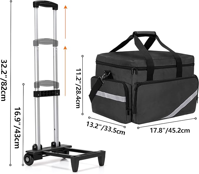 Trunab Rolling Medical Bag with Detachable Trolley, Nurse Rolling Bag with Removable Dividers 15.6” Laptop Sleeve, First Aid Responder Bag Empty for Home Health Nurses, Doctors, EMT, EMS
