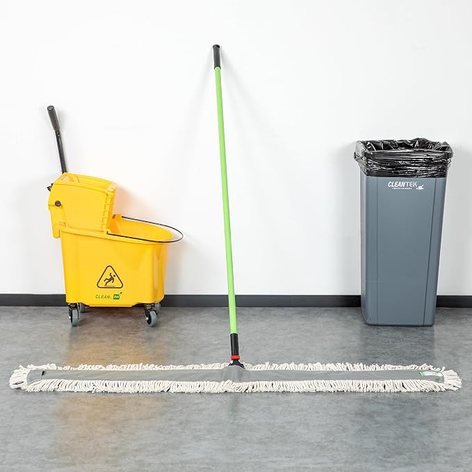 Restaurantware-Clean Tek Professional 59.84 x 5 Inch Dry Floor Mop, 1 Disposable Dust Mop - 64-Inch Handle, Secure Attachment, Blue Cotton, Ideal For Floor,Cleaning Home, Office