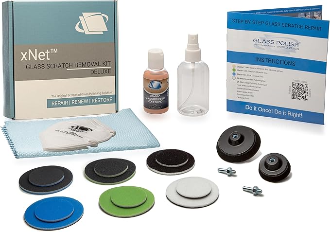 Glass Polish 28004 (2'' & 3'') Glass Scratch Removal Kit - Deluxe Dual-Size for use with a Drill on All Glass Surfaces