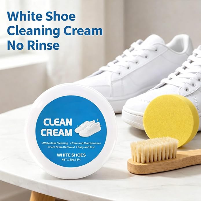 2Pcs White Shoes Clean Cream, No-Wash Clean Cream Shoe Cleaner with Sponge for Leather Shoes Sofa Bags