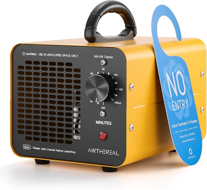 Airthereal MA10K Classic Ozone Generator, Commercial Ozone Machine for 3500+ Sq Ft, Upgraded Honeycomb O3 Air Purifier Odor Eliminator for Smoke, Pets, Mold & Basements, Yellow