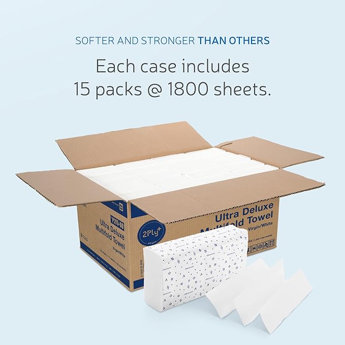 EZbrnd Ultra Deluxe 2ply+ MULTIFOLD Paper Towels, White, 15 pk x 120 Sheets, P2F5-UD (Large Sheet)