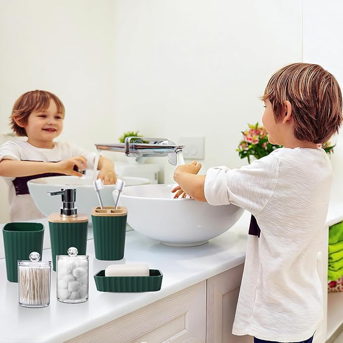 XLHOMO Dark Green Bathroom Set - Green Bathroom Accessories Set, 24PCS Bathroom Accessory Set with Shower Curtain, Bath Towels, Trash Can, Soap Dispenser, Green Bathroom Accessories for Home