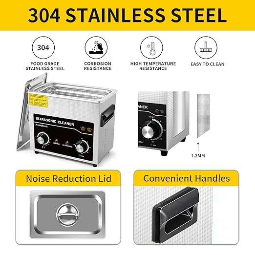 Commercial Ultrasound Cleaning Machine with Knob, 3L Professional Ultrasonic Cleaner, 40kHz with Heater and Timer for Tools, Jewelry, Watches, Glasses, Dentures, and Small Metal Parts