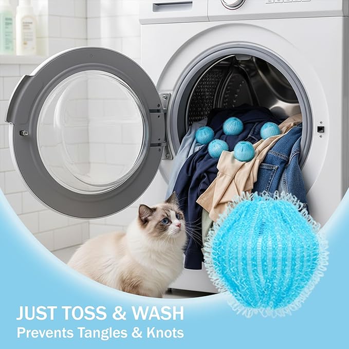 48 Pack Pet Hair Remover for Laundry, Pet Lint Balls for Dryer, Reusable Hair Catcher for Washing Machine, Dryer Balls for Pet Hair Removal, Clean Clothes and Fabric (Blue)