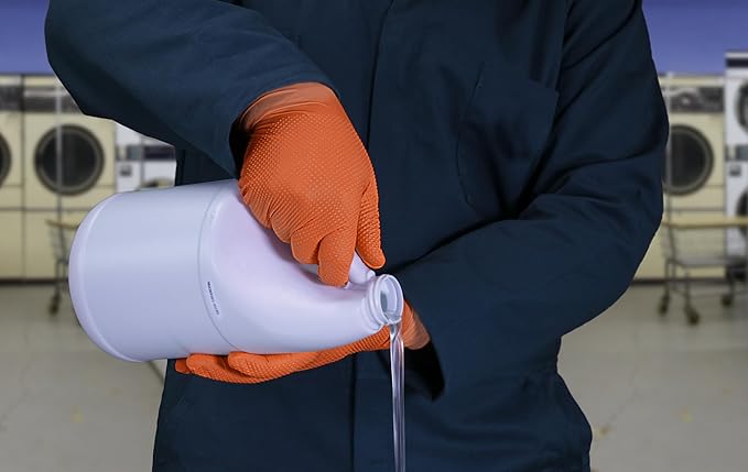 GLOVEWORKS Industrial Orange Disposable Gloves, Flock-Lined Nitrile Gloves, Raised Diamond Textured Grip, 8 mil