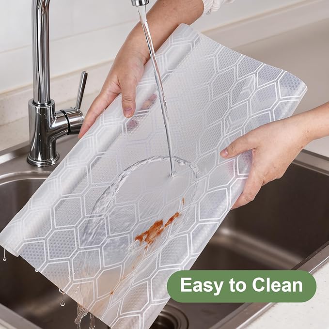 Shelf Liner, Refrigerator Drawer Liners for Kitchen Cabinets, Waterproof Bathroom Sink Mat No Slip Cupboard Liners Non Adhesive Fridge Liner Roll - Clear 17.5"×197"