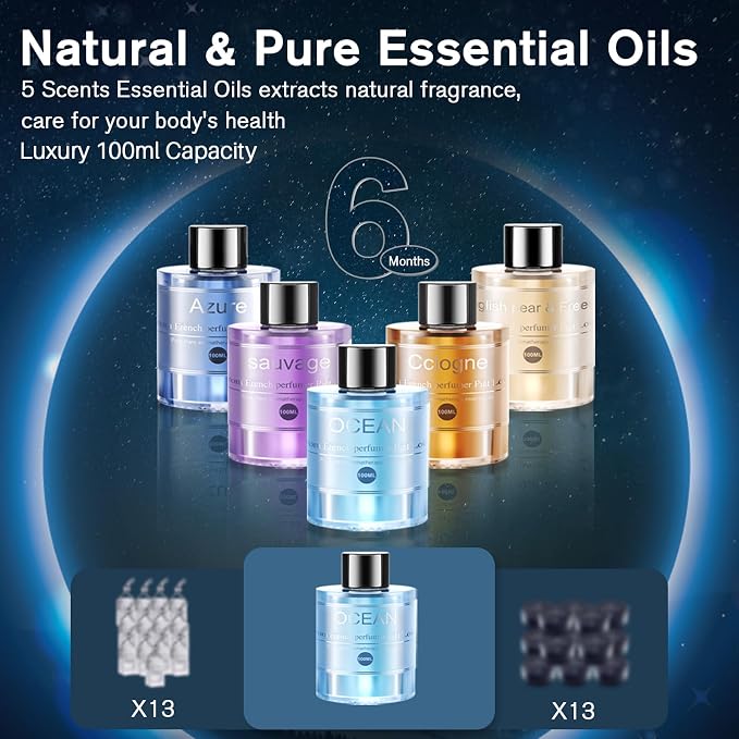 Smart Car Air Fresheners, Car Air Freshener Diffuser with 100 ML (3.5oz) Essential Oil, Aromatizante Para Carro Natural Fragrance Lasts for 6 Months, Five Modes, RGB Music Syncing Light, Auto On/Off